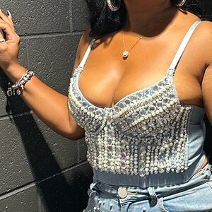 Pearls and rhinestone corset Beaded Top